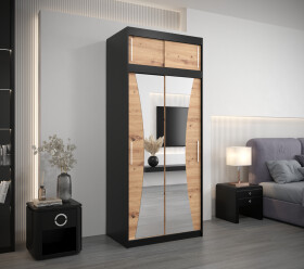 Šatní skříň Abi Mo s nástavcem Barva korpusu: Černá, Rozměry: 100 cm, Dveře: Dub artisan