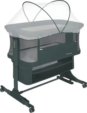 LIONELO Postýlka Jodie 3v1 Green Graphite / Přístavná postýlka i kolébka / Nastavitelná výška 6 úrovní (LO-JODIE GREEN GRAPHITE)