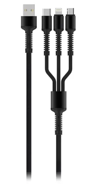Colorway Nabíjecí kabel 3v1 šedivá / Nabíjecí kabel / USB-A (M) - Lightning Micro-USB USB-C / 4 A / Nylon / 1,2 m (CW-CBU3003-GR)