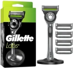 Gillette Labs stříbrné / Holítko / 5 čepelí / stojánek (8700216674508)