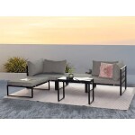 Zahradní set 2+1, stolek 75x30, multifunkční pohovka, kov antracit, světle šedá látka