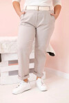 Dámské bavlněné kalhoty Plus Size s páskem tmavě béžová 4XL