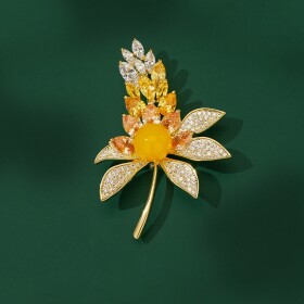 Brož Swarovski Elements Estefania - květina, Zlatá