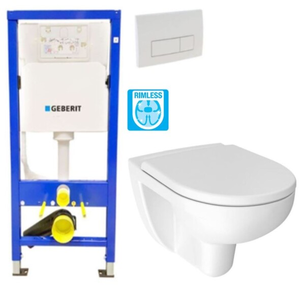 GEBERIT DuofixBasic s bílým tlačítkem DELTA51 + WC JIKA LYRA PLUS RIMLESS + SEDÁTKO DURAPLAST 458.103.00.1 51BI LY1