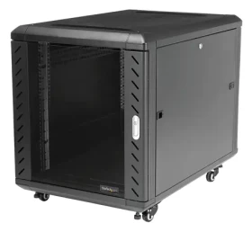 StarTech Open Frame 12U černý / Stojanový rack / 19" / hloubka 900 mm / nosnost 800 kg / pojízdný (RK1236BKF)