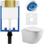 CERANO - Kompletní WC set Profi/Cesso - bílá lesklá - WC tlačítko Line. zlatá - pro zazdění - 49x36 CER-8050BD84362