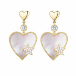 Náušnice s motivem srdce Suzanne - zirkony, perleť, Zlatá