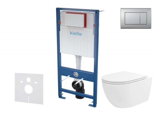 Kielle - Genesis Set předstěnové instalace, klozetu Oudee Vortex, sedátka softclose a tlačítka Gemini III, matný chrom 30505SS86