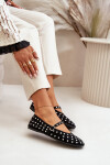 Zdobené baleríny s páskem eko zamšové černé Tirilissa 37
