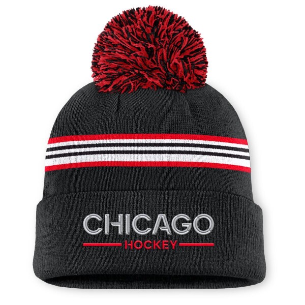 Fanatics Dámská zimní čepice Chicago Blackhawks NHL Authentic Pro W/Cap Cuffed Pom Beanie