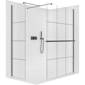 CERANO Sprchová zástěna Walk-in Onyx T L/P - 8 mm - hranatá vzpěra + polička/držák na ručníky - černá matná, industriální sklo- 150x90x200 cm
