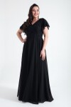 Lafaba Women's Black Double Breasted Stone Long Chiffon Evening Dress