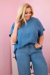 Dámská souprava Plus Size z tencelu halenka a kalhoty s vázáním džínový UNI