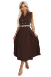 596-4 Elegantní midi košilka se zlatými knoflíky a páskem - CHOCOLATE UNI
