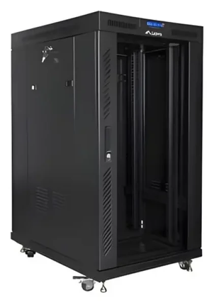 Lanberg 22U 19" černý / Stojanový rozvaděč / 800x1000 mm / Flat pack / Skleněné dveře / LCD (FF01-8022-12BL)
