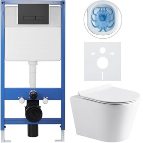 CERANO Kompletní WC set Profi/Carlito - bílá lesklá - WC tlačítko Slim/Černá matná - předstěnová instalace - 48,5x36,5 cm