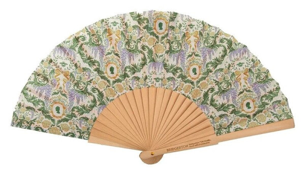 Bridgerton Vějíř - Green Damask Flourish