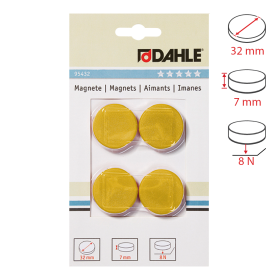 Dahle magnet plánovací, Ø 32 mm, 8 N, 4 ks, žluté