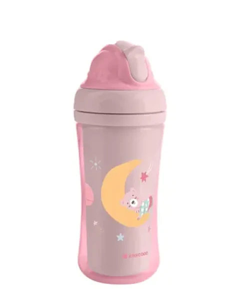 KikkaBoo Hrnek se silikonovým brčkem 220ml 8m+ Moony me Pink / od 8 měsíců (31302030079KB)