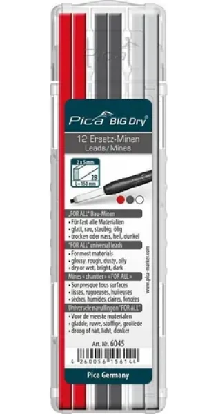 PICA Náhradní tuhy BIG DRY / Červená, grafitová, bílá / Univerzální FOR ALL (6045)