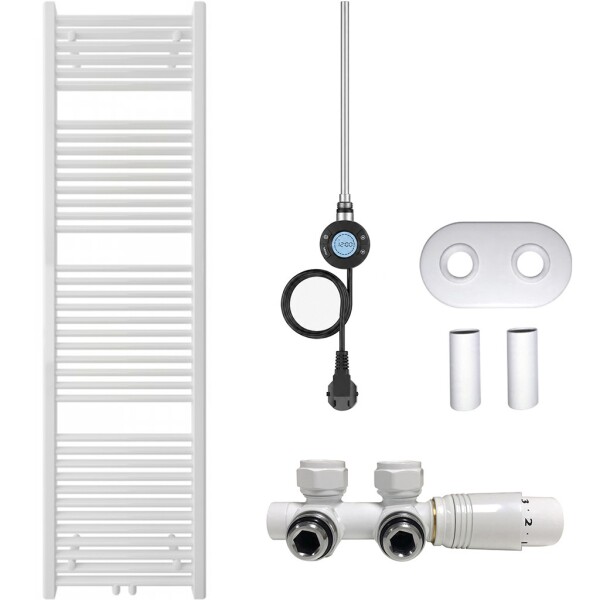 CERANO Koupelnový radiátorový set Lincoln - kombinované výtápění, wifi tyč - středové připojení 50 mm - 300W - bílá lesklá - 1800x500 mm