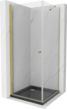 MEXEN/S - Pretoria sprchový kout 70x70, transparent, zlatá + sprchová vanička včetně sifonu 852-070-070-50-00-4070G