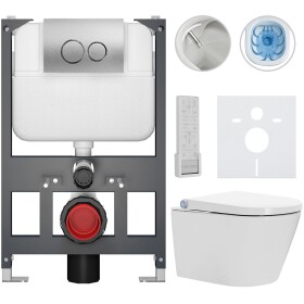 CERANO Závěsné WC s bidetem Basic/Cronus Premium - bílá lesklá - WC tlačítko Dualo/Stříbrná - závěsné - nízký modul - předstěnová instalace - 59,3x38,4 cm