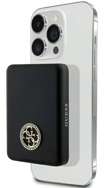 Guess MagSafe 4G Strassed Metal Logo černá / Powerbanka / 5000 mAh / 15W (GUPBM5AL4DMK)