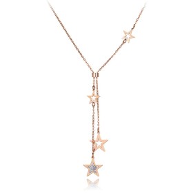 Ocelový náhrdelník se zirkony Ceferina Gold - chirurgická ocel, hvězdy, Zlatá 40 cm + 5 cm (prodloužení)