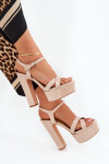 Dámské sandály na vysokém podpatku a platformě lakované béžové Jovenes 39