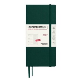 Týdenní plánovač & Zápisník Forest Green, tečkovaný Wallet B6+ x A6 2027, anglicky