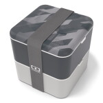 Monbento Svačinový box Monbento Square Graphic Grey 1,7 l, šedá barva, plast