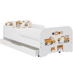 DumDekorace Dětská postel pro kluky 140 x 70 cm s bagrem a nákladním autem