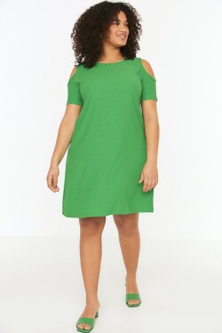 Trendyol Curve Zelené A-linie Cut-Out Detailní pletené šaty