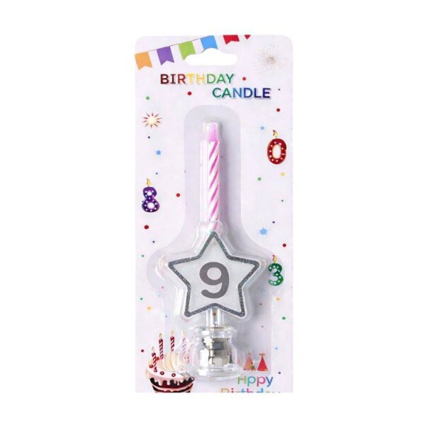 Dortisimo Svíčka růžová s LED stříbrným podstavcem ve tvaru hvězdy číslo 9