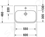 DURAVIT - Happy D.2 Umyvadlo na desku, 600x460 mm, s přepadem, s otvorem pro baterii, bílá 2315600000