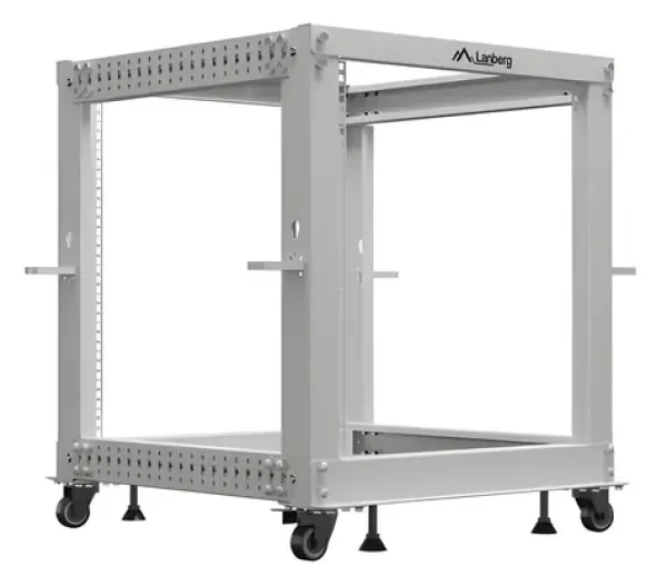 Lanberg Open Rack 12U šedá / Stojanový rack / 600×600 mm / hloubka 576-1034 mm / nosnost 600 kg (OR01-6112-S)