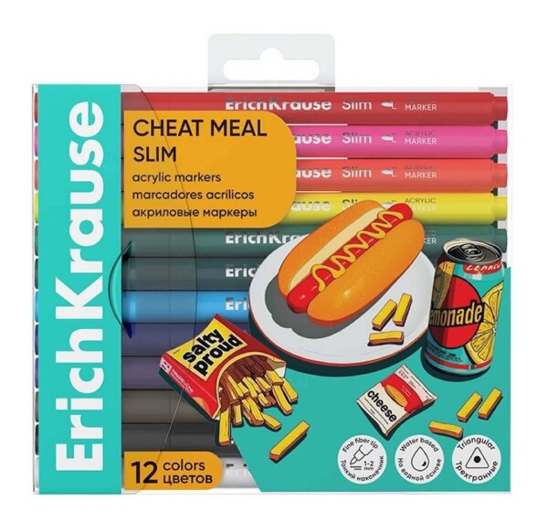 ErichKrause Cheat Meal Slim akrylové fixy tenký hrot 1-2 mm sada 12