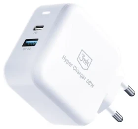 3mk SET nabíječka cestovní Hyper Charger 68W, GaN, 1x USB-C PD + kabel Silicone USB-C/Lightning, bílé