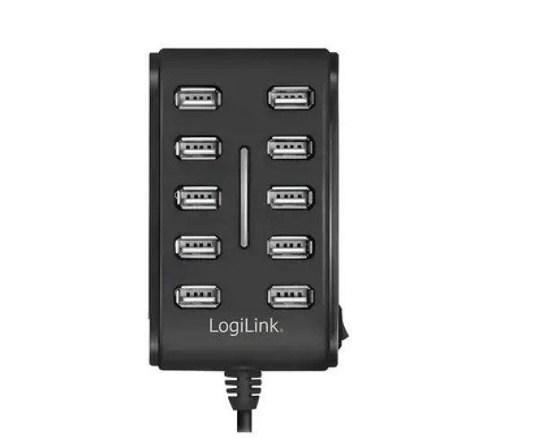 LogiLink černá / USB hub / 10x USB-A 2.0 / 480 Mb/s / napájecí adaptér (UA0125)