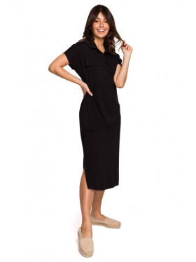 B222 Safari šaty s kapsami s klopou - černé EU XL