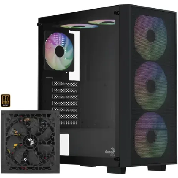 Aerocool B509A Flow černá / PC skříň / Midi Tower / ATX / Mesh / Tvrzené sklo / Se zdrojem 650W (ACCX-BD02002.11)