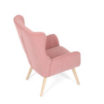 Křeslo, potah růžová manšestrová látka, dřevěné nohy, masiv kaučukovník
