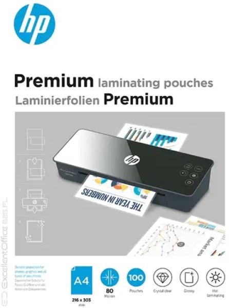 HP Premium laminovací fólie A4 / Laminovací fólie / 80 mic / 100 ks / lesklý (HPF9123A4080100)