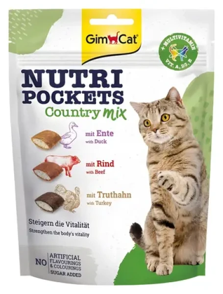 GIMBORN GimCat Nutri Pockets Country Mix 150 g / Pamlsky pro kočky / Křupavé polštářky / Bez cukru