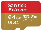 SanDisk Extreme microSDXC 64GB / Paměťová karta / UHS-I U3 V30 A2 / čtení: 170 MB/s / zápis: 80 MB/s / vhodné pro 4K (SDSQXAH-064G-GN6MN)