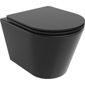 MEXEN/S - Rico Závěsná WC mísa Rimless Tornado včetně sedátka s slow slim, duroplast, černá mat 30721085T