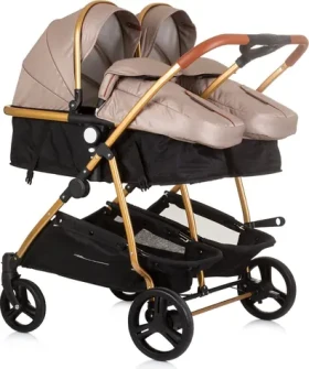 CHIPOLINO Kočárek pro dvojčata,nestejně staré děti - kombinovaný Duo Smart Golden Beige (KBDS02403GB)