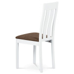 Jídelní židle, masiv buk, barva bílá, látkový hnědý potah