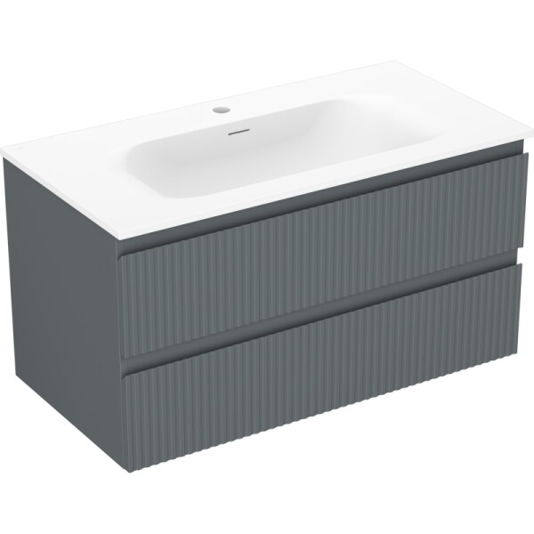 MEXEN/S - Rivel koupelnová skříňka 90 cm s umyvadlem Vela, 2 zásuvky, reliéf , grafit mat/bílá mat - 91A20-09047-2-BFF66-W23M0 91A20-09047-2-BFF66-W23M01